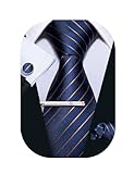 Barry.Wang Herren Krawatte Set Seiden-Geschäfts-Streifen Plaid-Krawatten-Set mit Taschentuch Manschettenknopf für Hochzeit Formell