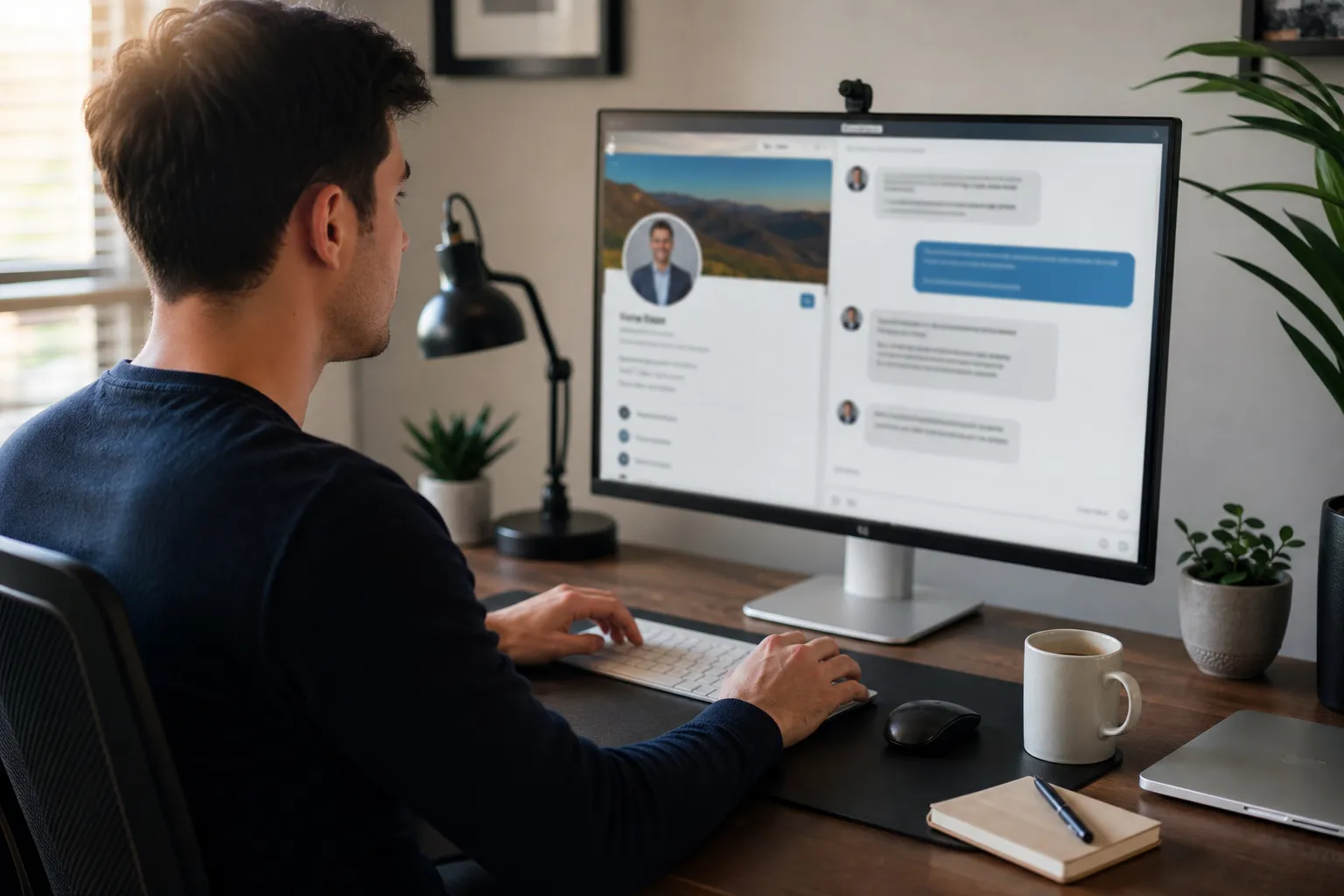 Vertriebsmitarbeiter schreibt eine personalisierte LinkedIn-Nachricht für Social Selling